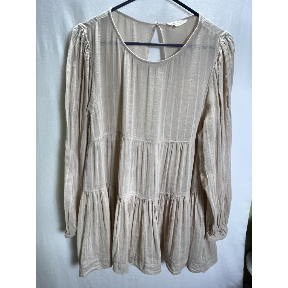 American Eagle Babydoll Tunic Ivory Tiered Peasant Top Womens Size Med Open Back